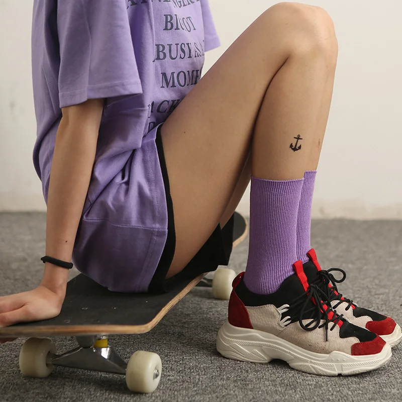 

Spring and Summer New Ladies Sapphire Blue Purple Piled Socks Color Ladies Medium Tube Trend Japanese and Korean Ladies Socks