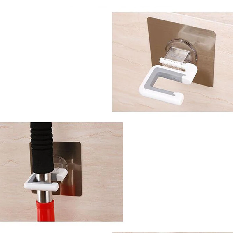 Household Bathroom Mop& Broom Storage Rack Hook Waterproof Wall Mounted Broom Holder Organizer Corner Storage Rack