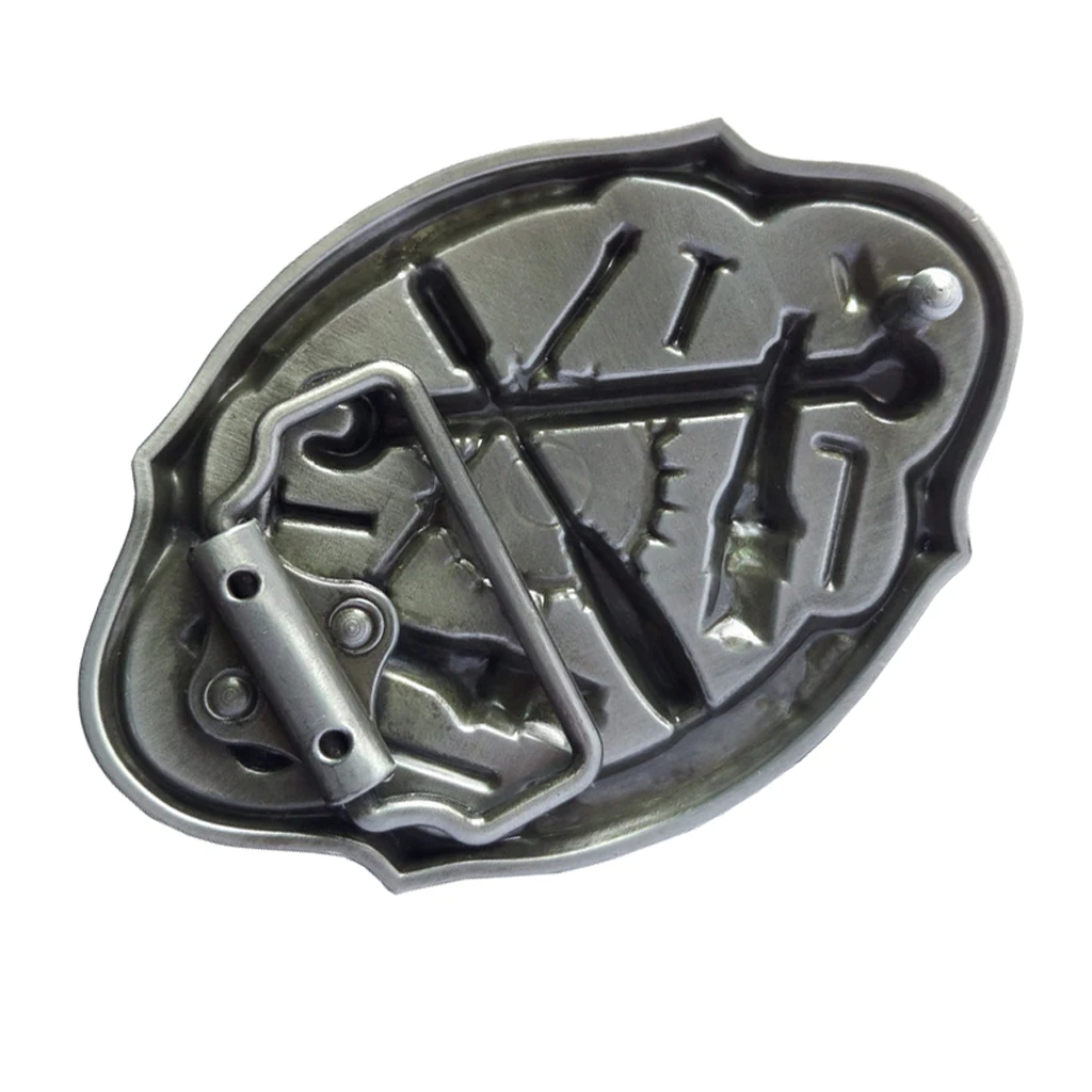 Men's Leather Belt Buckle Metal Oval Mechanic Tool Pattern 1PC Retro Western Cool Metel Buckle