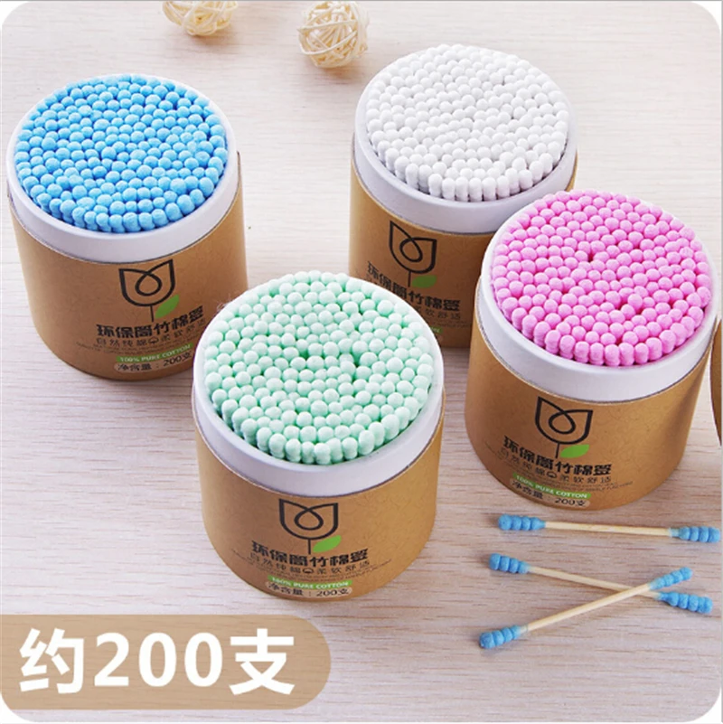 

200Pcs Double Spiral Head Cotton Swab Disposable Makeup Cotton Buds Tips Individual Applicators Clean Nose Ears Wood Sticks Tool