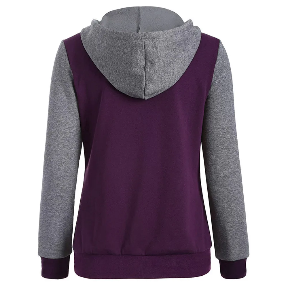 JAYCOSIN Fashion Ladies Solid Long Sleeve Sweatshirt Chic Casual Elegant Baseball Sport Comfortable Chic Hooded Pullover Tops