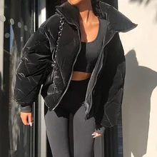

Cotton Padded Jacket 2021 Autumn Winter New Solid Color Loose Casual Black Thicken Warm Zipper Long Sleeve Simplicity Women