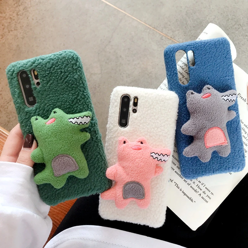 Пушистый Плюшевый чехол с динозавром для iPhone 11 Pro Max X XR XS MAX Чехол Мягкий Силиконовый противоударный чехол для iPhone 7 8 6 6S Plus X Coque