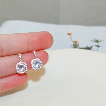 

Luxury Female Crystal Zircon Stone Earrings Classic Charm Square Zircon Stone Silver Color Stud Earring Wedding Party Jewelry