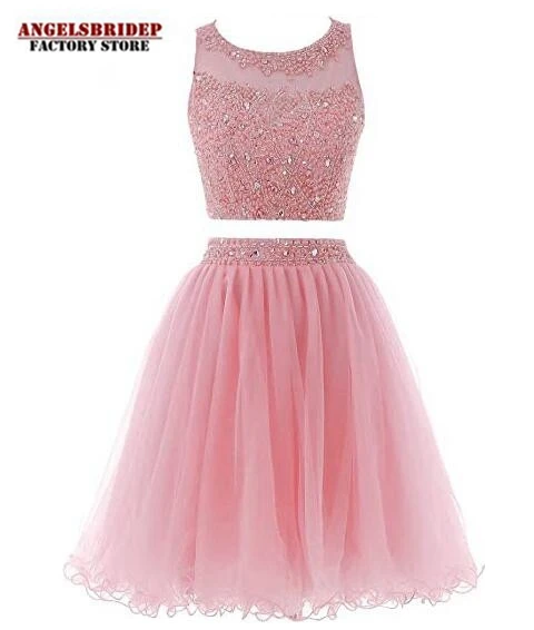 ANGELSBRIDEP-2-Pieces-Homecoming-Dress-Party-Gowns-Formal-Sheer-Neck-Beading-Tulle-Graduation-Party-Gowns