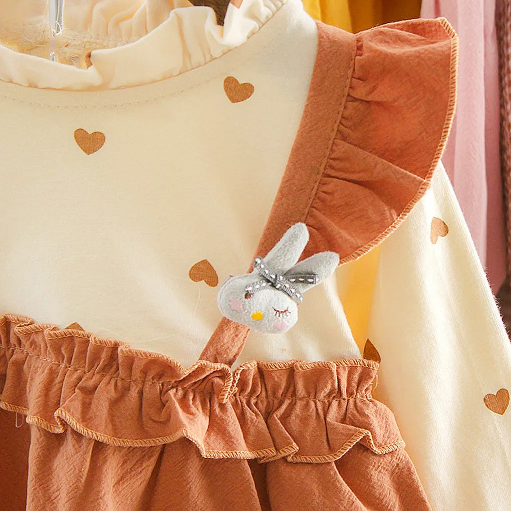 Платье принцессы для маленьких девочек Повседневное платье с длинными рукавами и рисунком животных из мультфильма Милая одежда для дня рождения