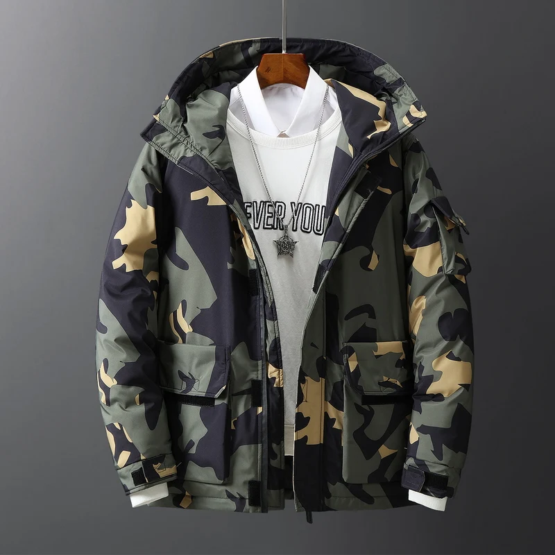 Down jacket men's winter coat 2021 new student short style loose fashion young people brand High quality Camouflage jacket new men s 2021 short style fashion casual 90 white down plus down plus thick down jacket brand high quality winter snow skiing