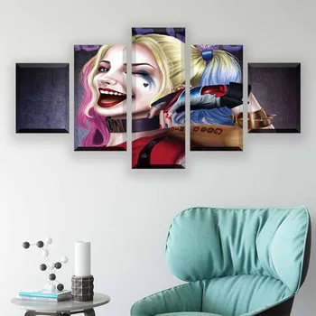 

5 Panel Suicide Squad Harley Quinn Wall Art Oil Painting Canvas Print Movie Poster Modular Wall Picture For Living Room Frame