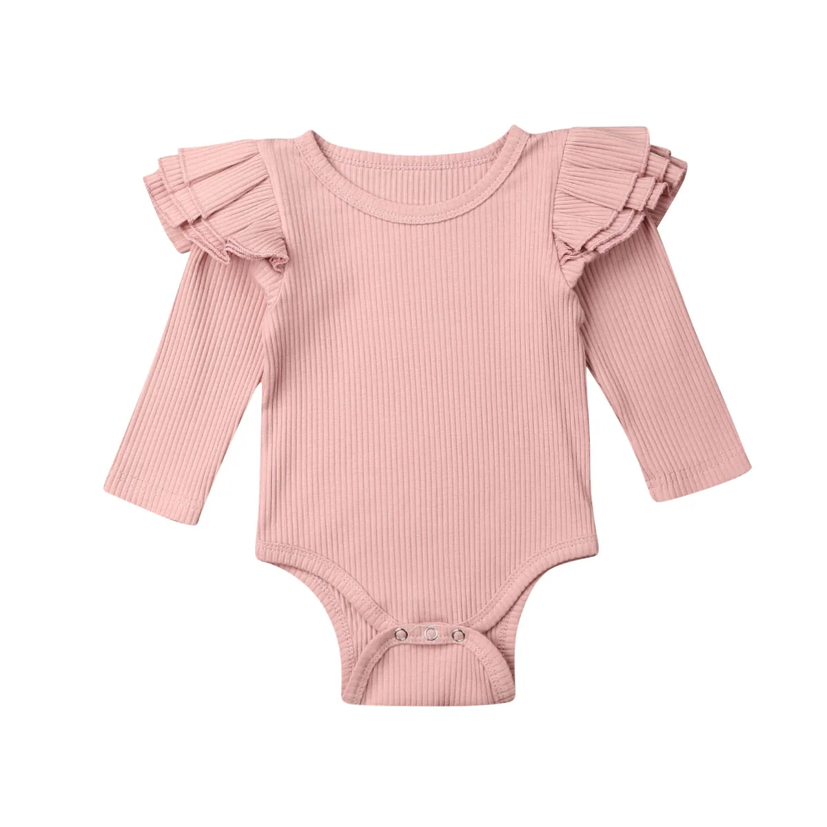 Baby Bodysuit Newborn Baby Girls Solid Ruffle Long Sleeve Bodysuits Jumpsuit Bodysuit Outfits Winter Clothes