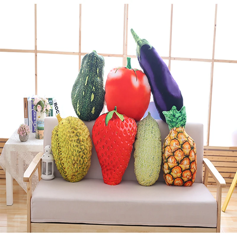 Lifelike Fruits Plush Toy Stuff Fruit Pillow Strawberry Pineapple Durian Hami Melon Eggplant Carrot Decorative Toy Throw Pillow