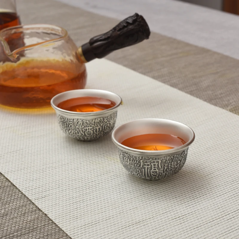 

Sterling Silver 999 Double Insulated Tea Cup Goldfish Kung Fu Tea Cup Household Cup