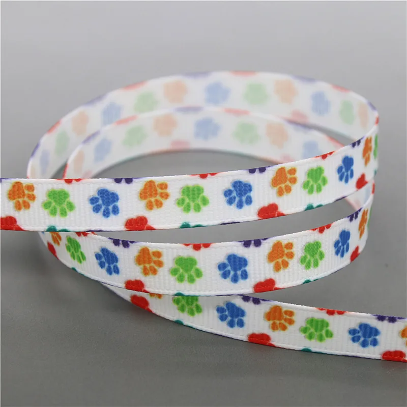 DHK 3/8'' 10yards Cat Dog Paw Printed Grosgrain Ribbon Accessory Hairbow Headwear DIY Decoration 9mm B2047