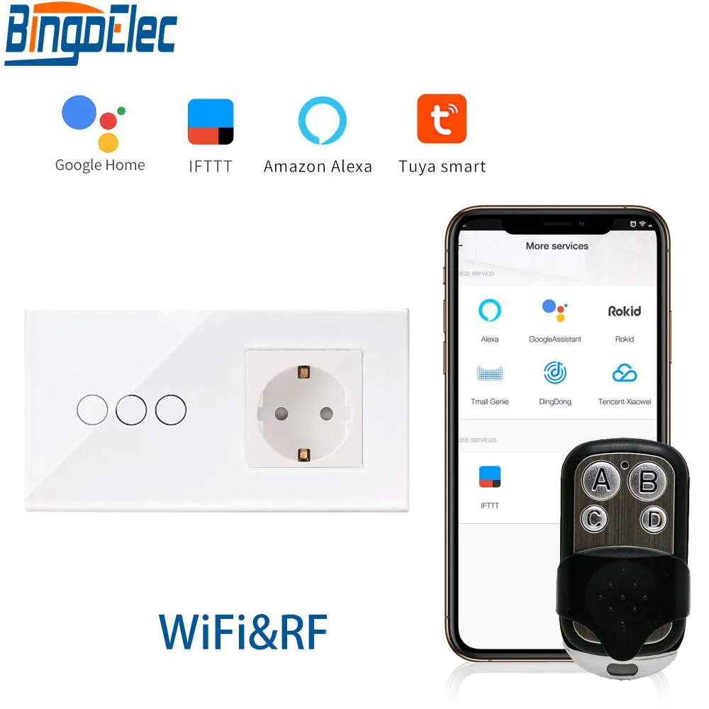 Bingoelec WIFI сенсорный выключатель стандарт ЕС 3 банды 1 способ Хрустальное стекло