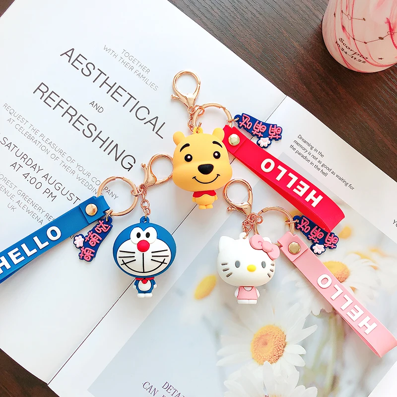 

2020 Fashion Cute Hello Kitty KT Cat keychains Cartoon bear doll keychain Kids Toy Women Charm bag pendant car keyring girl Gift