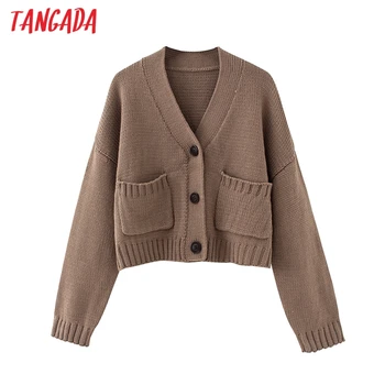 

Tangada women 2020 autumn winter cardigan vintage jumper lady fashion oversized knitted cardigan coat QJ169