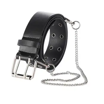 

New style double exhaust eye chain belt men and women PU punk belt women's alloy pin buckle pants belt