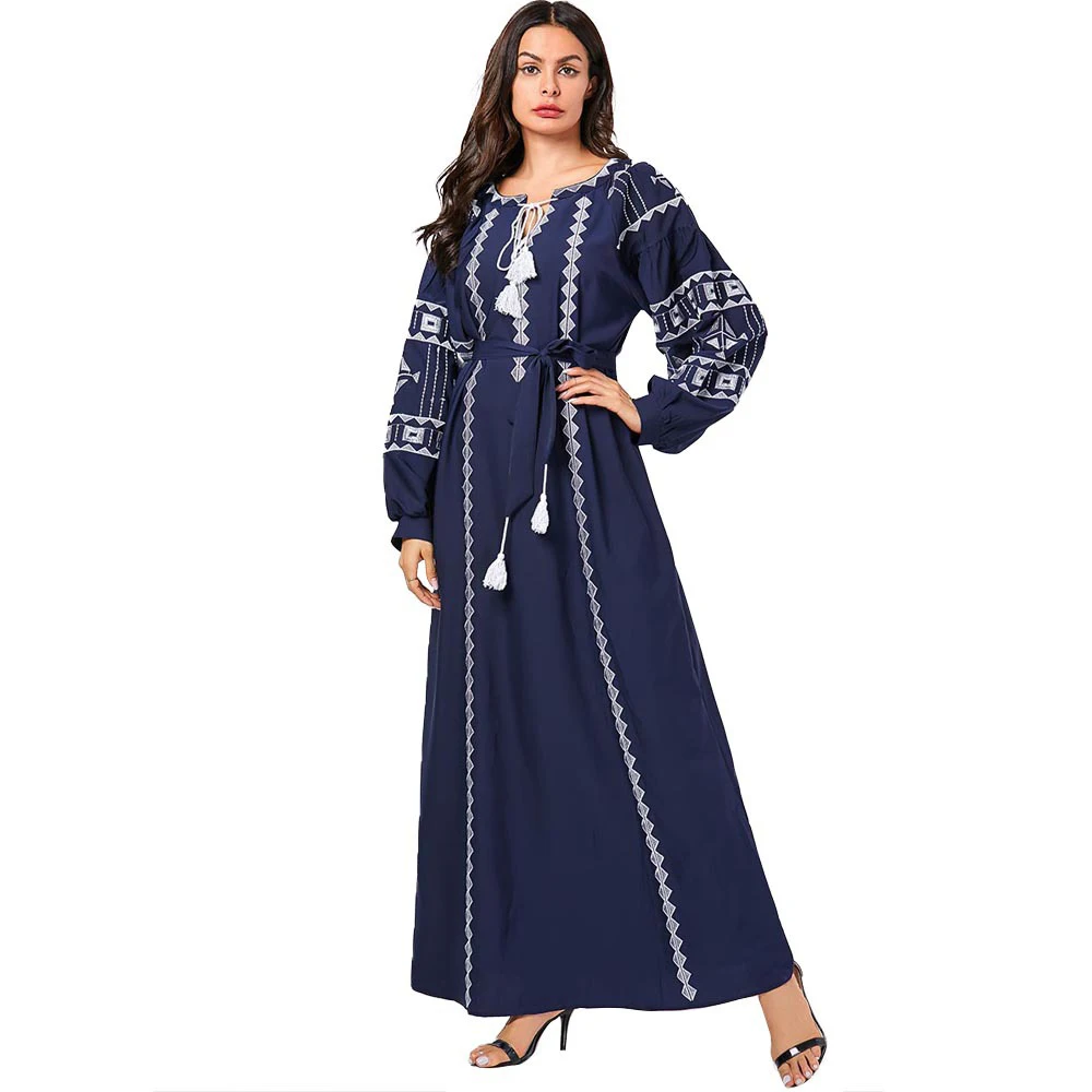 Мусульманское Платье макси с вышивкой Abaya длинные платья а силуэта из Дубая