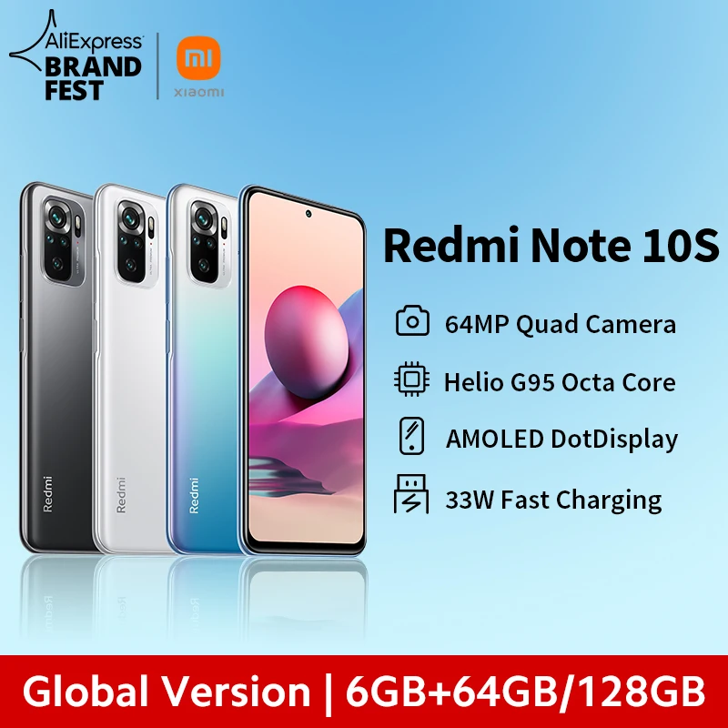 Artículo caliente [Estreno mundial] versión Global Xiaomi Redmi Note 10S Smartphone 64MP Quad Cámara Helio G95 6,43 "AMOLED DotDisplay 5000mAh 33W Zn7mzgk7zw1