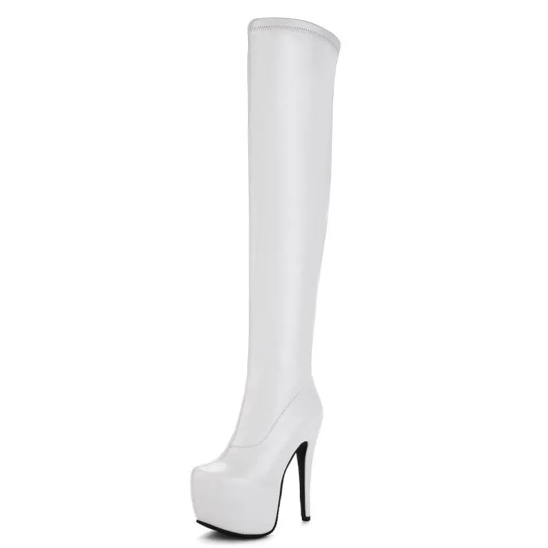 Новые женские сапоги в европейском и американском стиле очень большого размера эластичные сапоги на тонком каблуке 15 см ботфорты наивысшего качества, размеры 34-47, 48 - Цвет: Белый