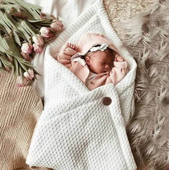 

Fancy Newborn Toddler Baby Soft Cotton Knitted Blanket Sleeping Bag Pure Color White Winter Warm Swaddle Wrap Sleeping Bag