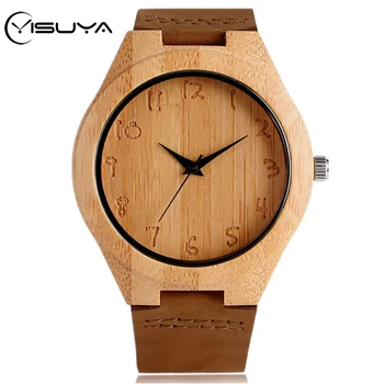 

YISUYA Wooden Watch Men Bamboo Handmade Sport Women Clock Natural Wood Quartz Wristwatches Genuine Leather Woody Unique Watches