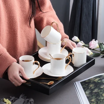 

British Luxury Coffee Cup Phnom Penh Bone Porcelain European Cup and Saucer Set Home Afternoon Tea Set with Spoon DD60CC