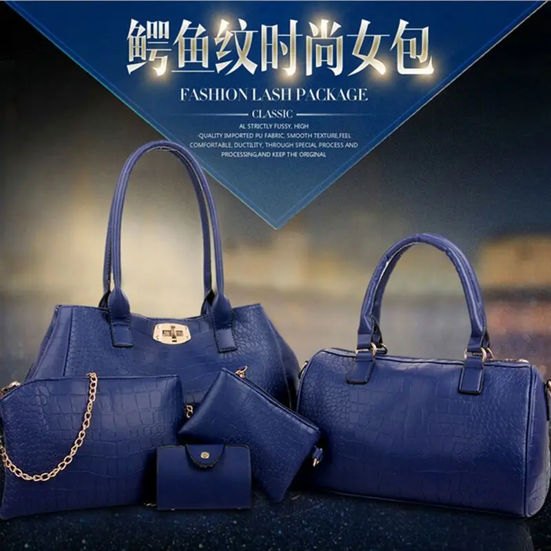 

Five-Piece Different Size Bags Spring New Style WOMEN'S Fashion Handbag Five-Piece Crocodile Pattern Fashion Hand Shoulder Obliq