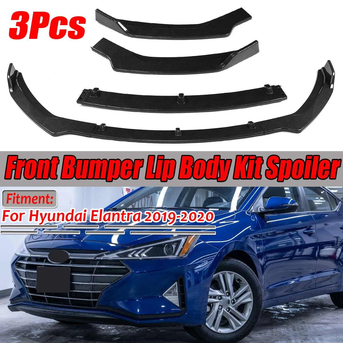 Carbon Look For 16-18 Hyundai Elantra 3PC Front Bumper Lip Spoiler Splitter
