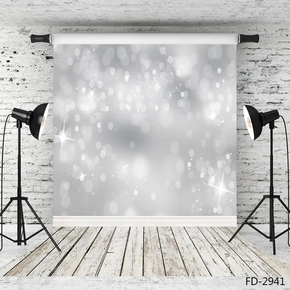 Custom Glitter Silver Star Dots Bokeh Wood Board Photography Background Baby Toy Portrait Photographic Backdrop For Photo Studio |