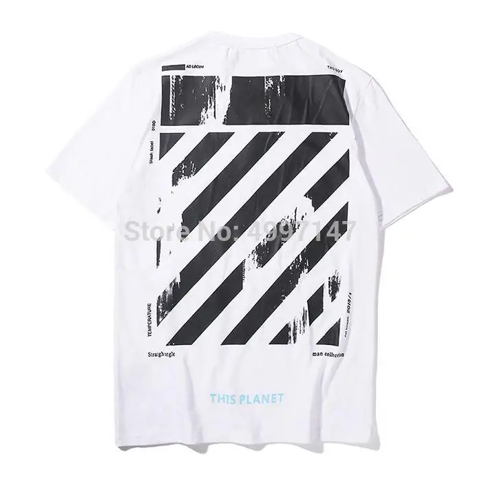 19SS Off-White пара влюбленных моделей хлопок мода короткий рукав в полоску граффити Печать Круглый вырез Футболка Хип Хоп Уличная
