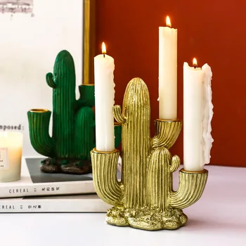 

Nordic Resin Cactus Candle Holder Ornaments Home Decorations Creative Desktop Decor Furnishings Anti-skid Design At The Bottom