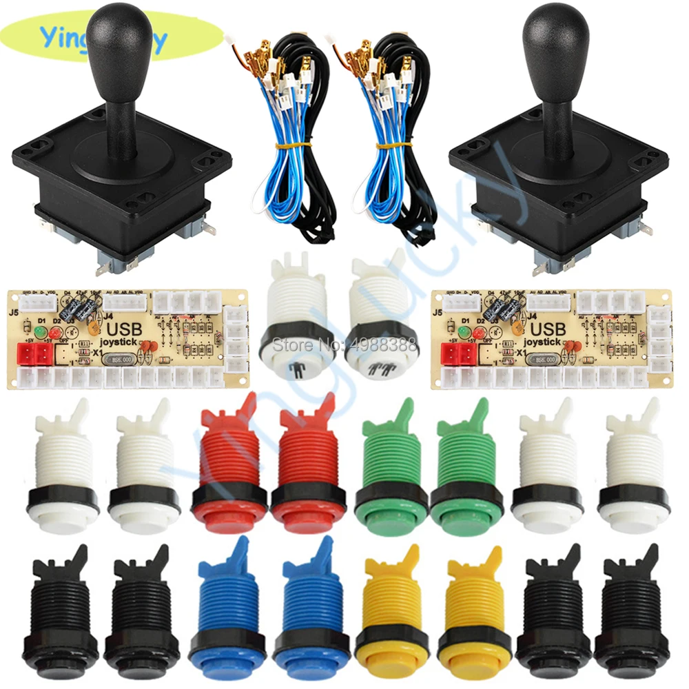2 Players Arcade DIY Kit Zero Delay USB Encoder American Style Joystick 28mm Push Button PC Mame Raspberry pi 1 2 3