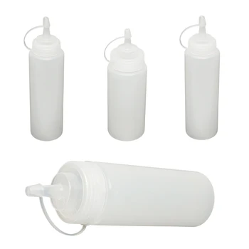 

4X Clear White Plastic Squeeze Sauce Ketchup Cruet Oil Bottles 8oZ