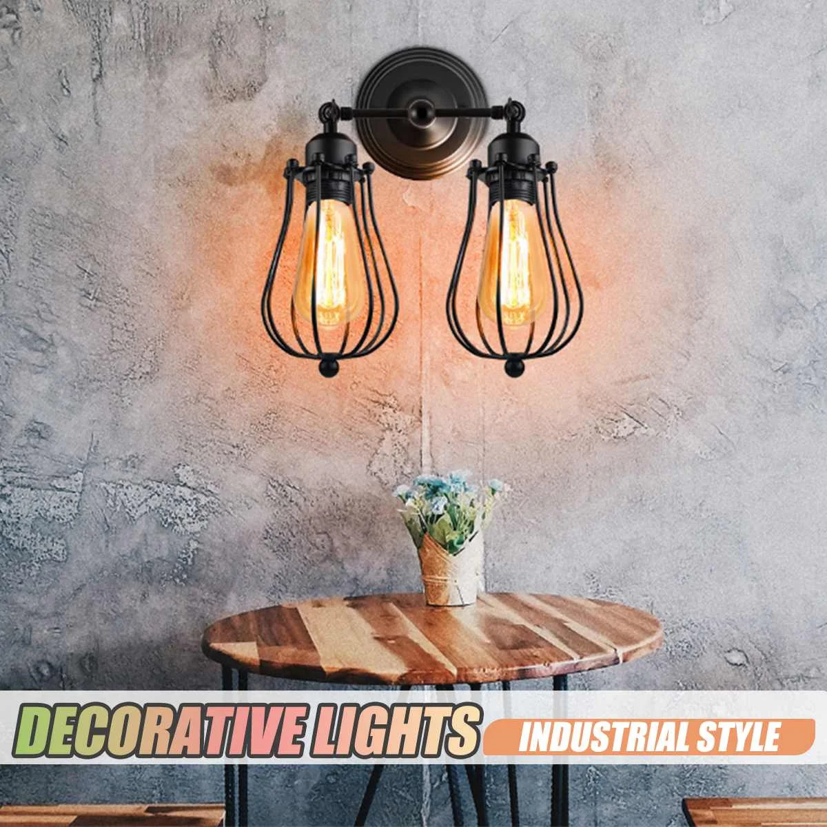 

Industrial Double Head Wall Sconce Lights American Rustic Wrought Iron Antique Restaurant Corridor Decoration LED Wall Lamp