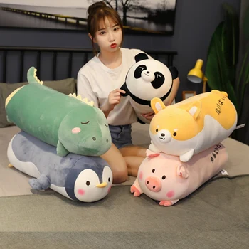 

70/100cm Big Colorful Lying Panda penguin Plush Toys Soft Stuffed Cartoon Animal Dolls Sofa Decor pig Pillow Baby Kids Gift