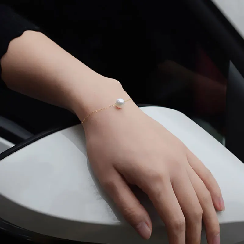 NYMPH18K Золотой жемчужный браслет, высокое ювелирное изделие, натуральный пресноводный жемчуг, браслет, Модный женский свадебный подарок [S211]