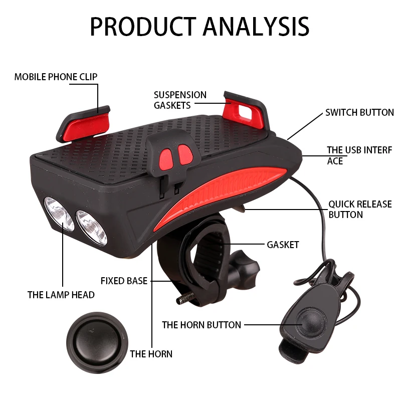 4 в 1 велосипедный фонарь, передний велосипедный светильник, держатель для телефона, подставка на руль с функцией велосипедного звонка, внешний аккумулятор, велосипедный светильник для MTB