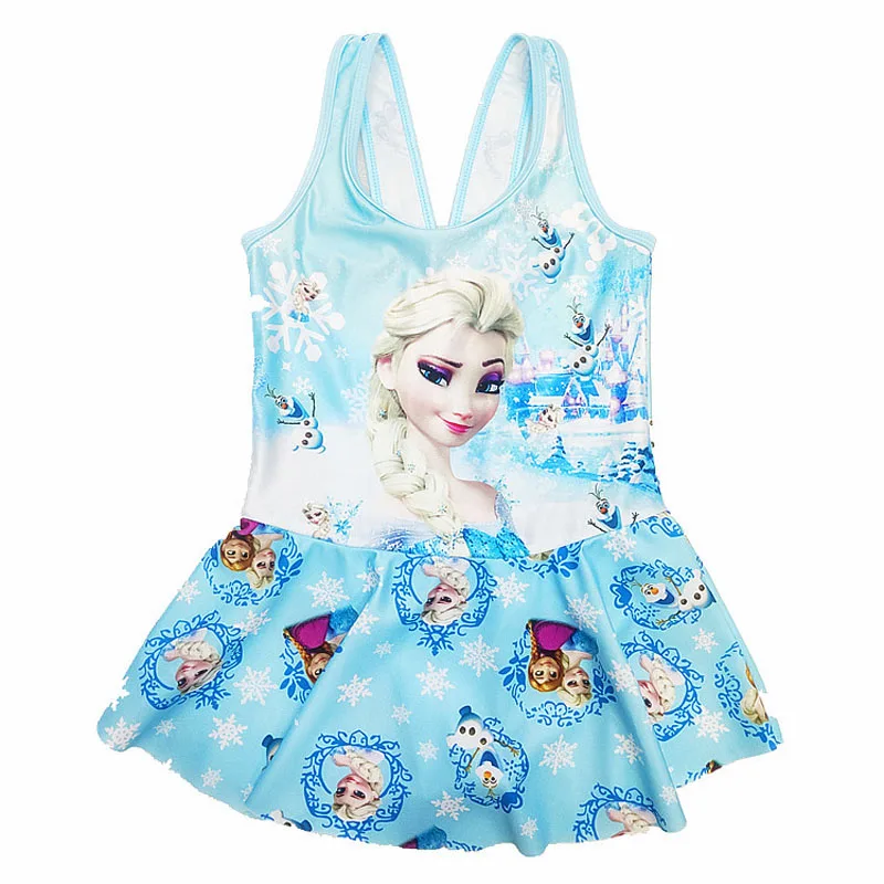 Купальный костюм для маленьких девочек, цельное платье принцессы Эльзы, эластичные купальные костюмы с рисунком, купальный костюм, бикини, пляжная одежда