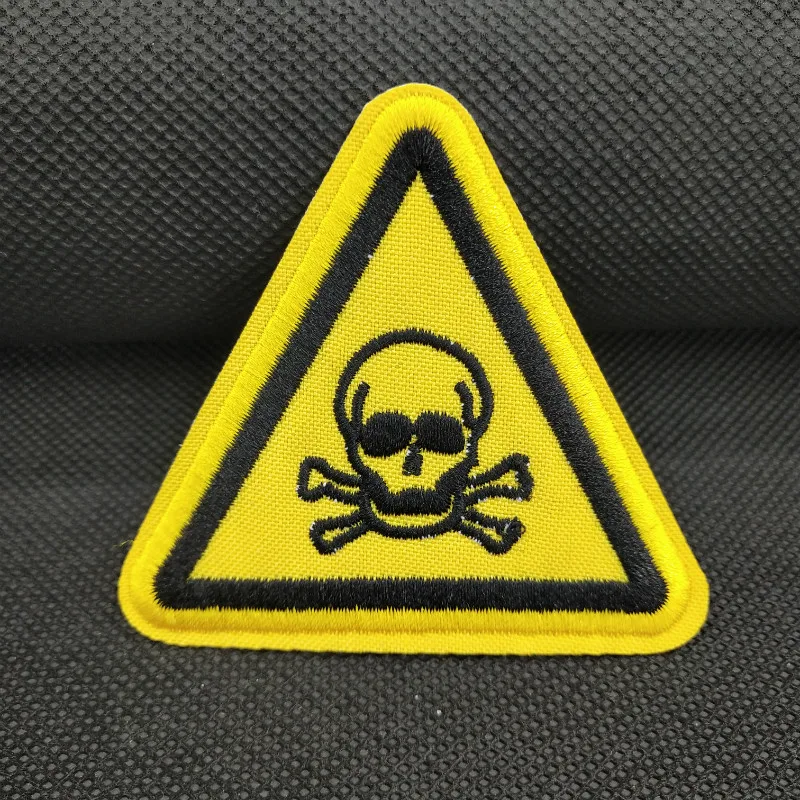 POISON SKULL DANGER WARNING PATCH embroidered iron-on applique YELLOW SIGN new 