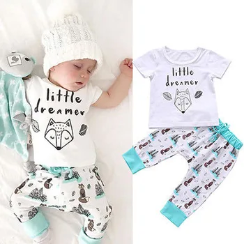 

Pudcoco US Stock Summer Baby Boys Girls Clothes Short Sleeve Set Little Dreamer T-shirt Pants 2pcs Outfits