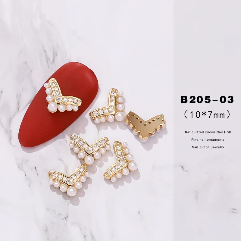 B205-03 5 шт Цветочная жемчужная кисточка, цепочка, подвеска, металлический циркон, украшения для дизайна ногтей, украшения для ногтей, хрустальные маникюрные циркониевые алмазные подвески - Цвет: B205-03