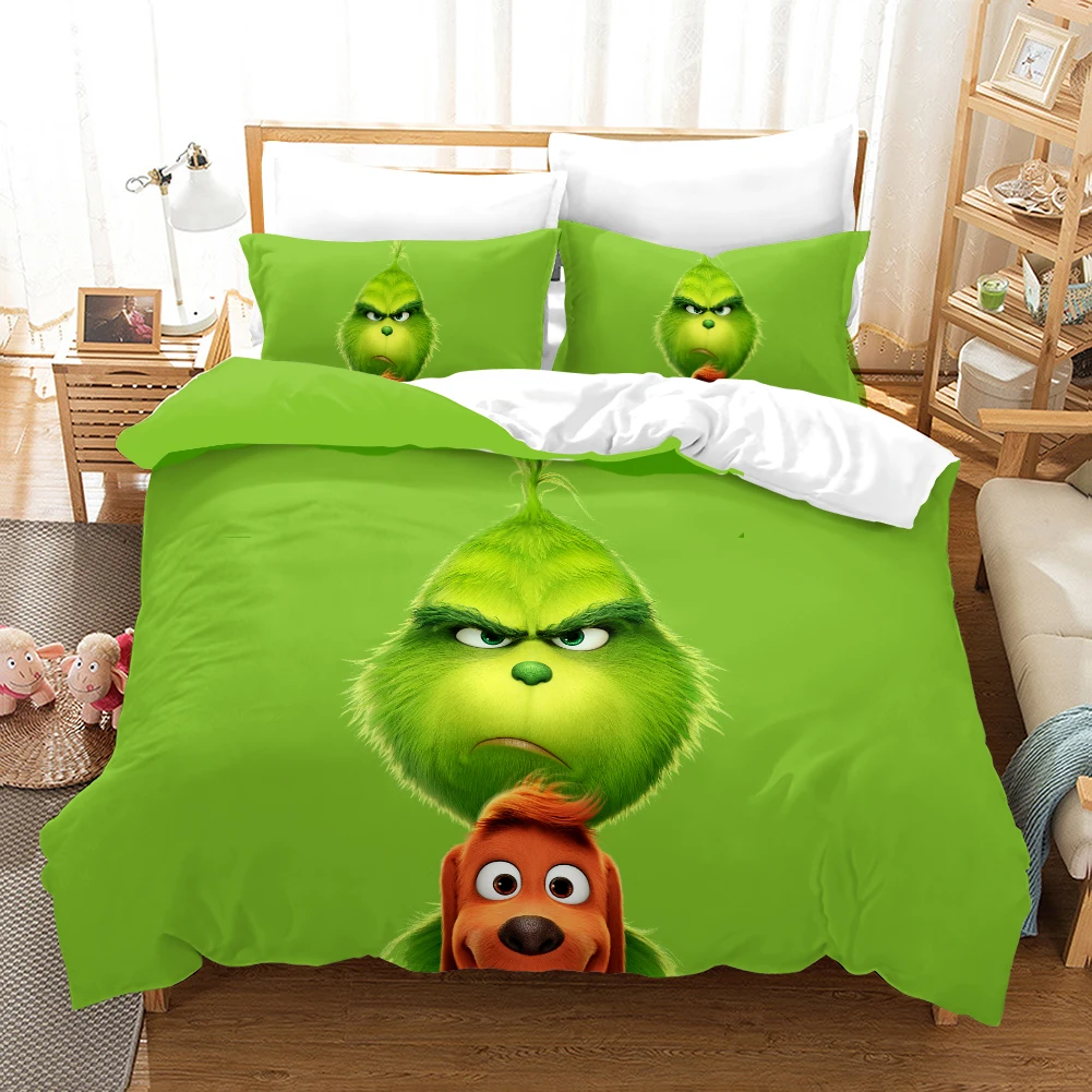 

3D print Dropshipping Boy Gife Comforter Bedding Set Cartoon Duvet Cover Set Home Textiles Kids How The Grinch Stole Christmas