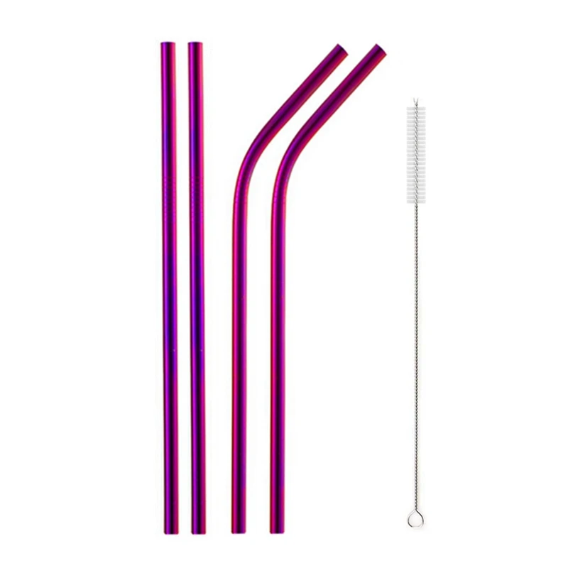 Vibrant Reusable Stainless Steel Straws with Cleaning Brush - Eco-Friendly Drinkware Set