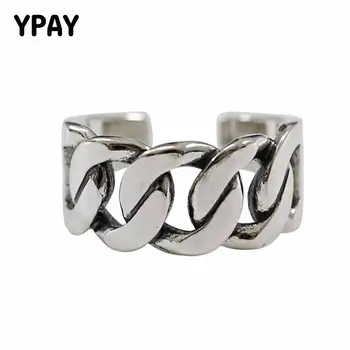 

YPAY 100% 925 Sterling Silver Adjustable Ring Personalized Flat Thick Chain Open Rings For Women Fine Jewelry Gift YMR074