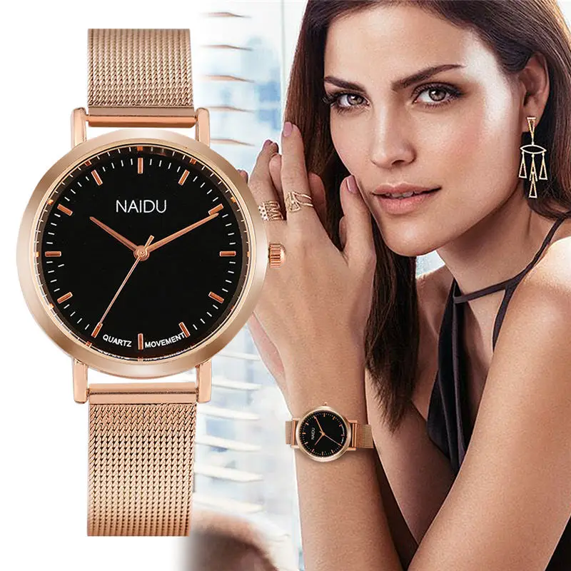 

Luxury Rose Gold Case Quartz Watch Clock Female Durable Stainless Steel Mesh Band for Girls Gift Valentine's Day orologio donna