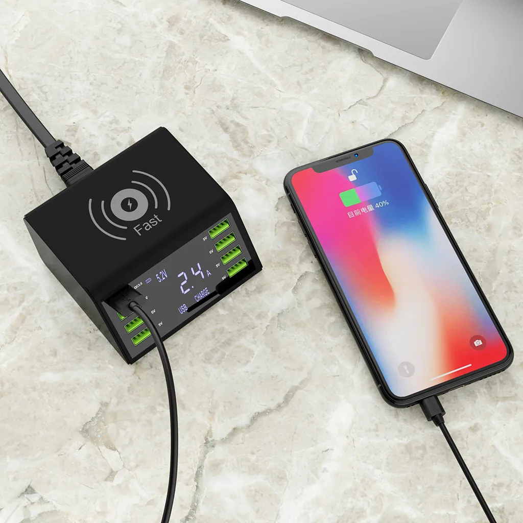 Зарядное устройство для телефона, универсальная умная зарядка, Displa, USB светодиодный дисплей, 8 портов, зарядная станция для смартфона, камеры, планшета, MP3 плеера
