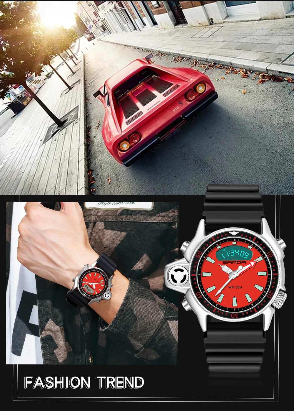 New Sports Watch For Men Outdoor Military 50M Waterproof Back Light Shock Clock Fashion Male Quartz Wristwatch Relogio Masculino