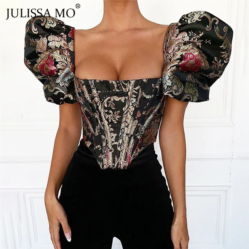 Женская блузка с цветочной вышивкой JULISSA MO квадратным воротником и пышными