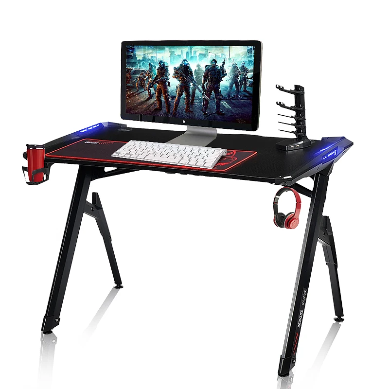 Gaming PC Desk Computer Home Office Workstation E-Sports Ergonomic w/ LED Lights 