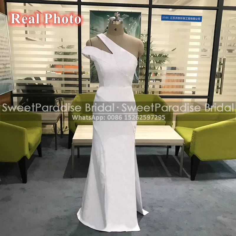 White Double One Shoulder Bridesmaid Dresses With Side Split Mermaid Women Long Wedding Party Dress Formal